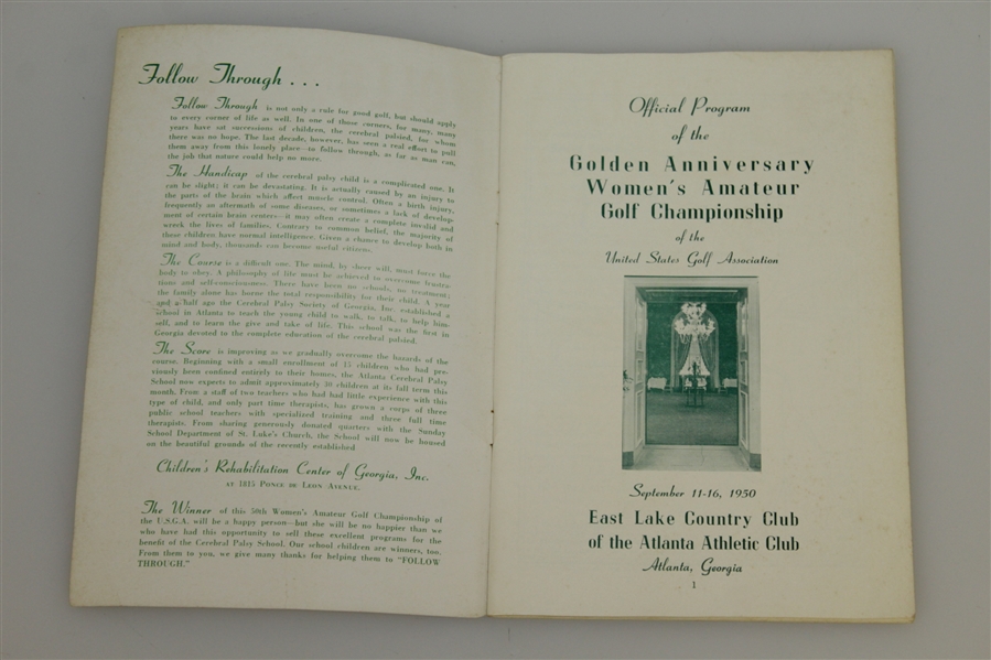 1950 US Womens Amateur Program at East Lake Golf Club - Beverly Hanson Winner