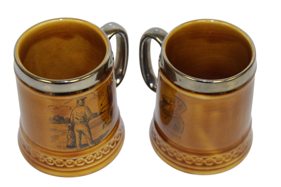 Lord Nelson Pottery of England Pair of Golf Themed Coffee Mugs - Featuring '19th Hole' Illustration on Backside