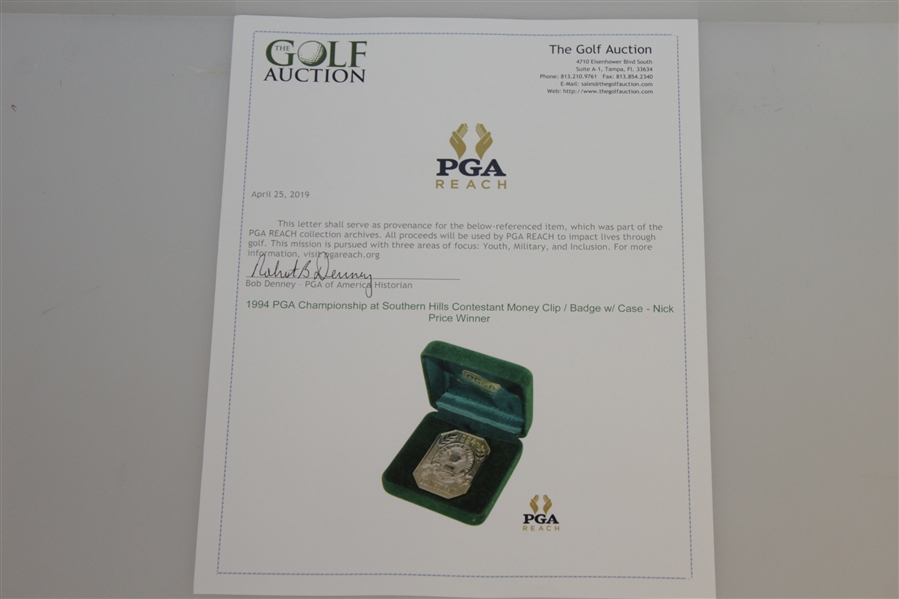1994 PGA Championship at Southern Hills Contestant Money Clip / Badge w/ Case - Nick Price Winner 