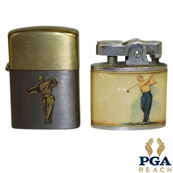 Pair of Post-Swing Golfer Vintage Lighters