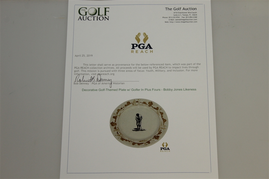 Decorative Golf-Themed Plate w/ Golfer In Plus Fours - Bobby Jones Likeness 