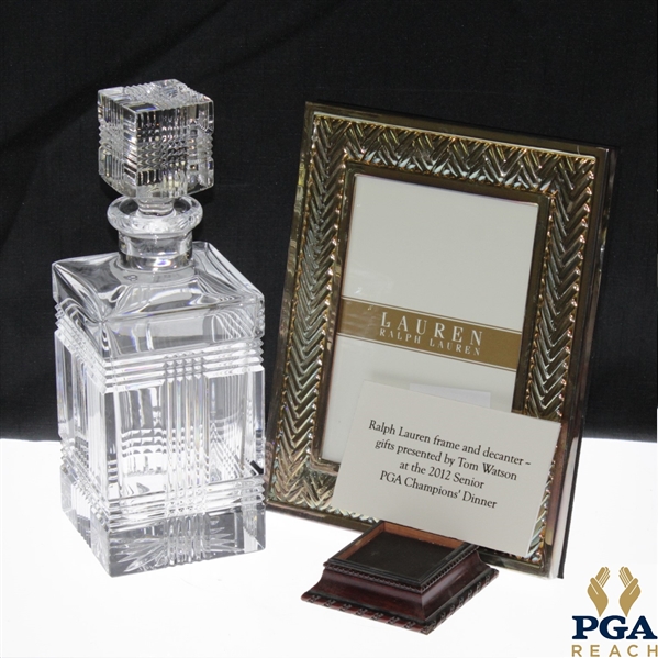 Tom Watson's 2012 Senior PGA Championship Champions Dinner Gifts of Crystal Decanter & Ralph Lauren Frame
