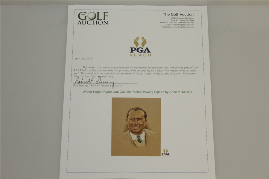 Walter Hagen Ryder Cup Captain Pastel Drawing Signed by Artist M. Mullins