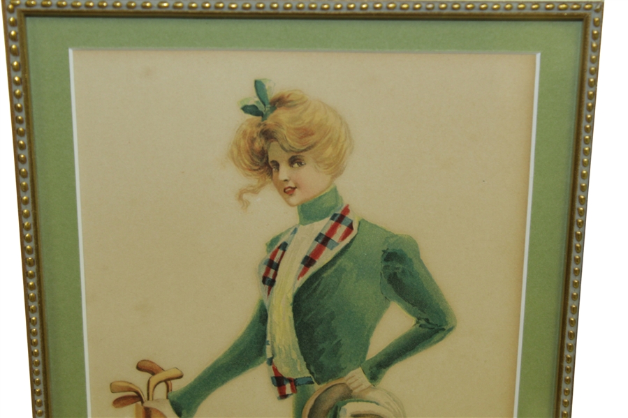 Framed and Matted Time-Period Lady Golfer Artist's Depiction 