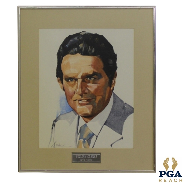 18th President of PGA William Clarke Watercolor Portrait Signed By Artist Drake