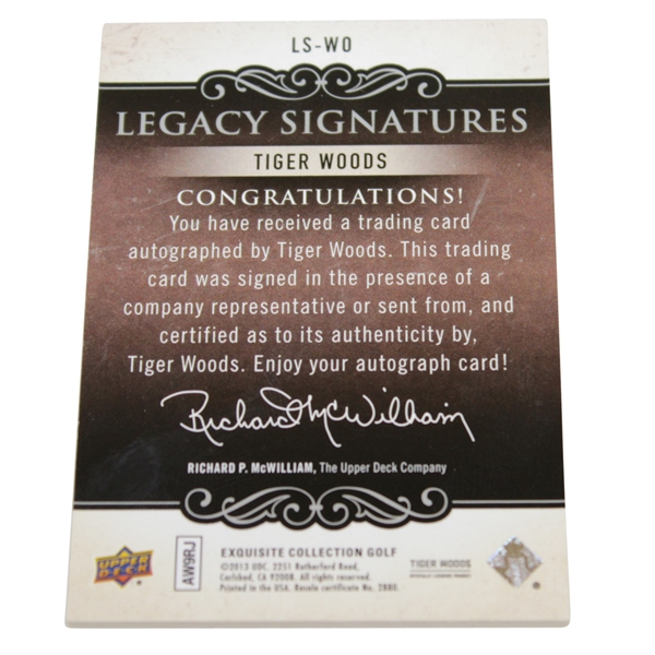 Tiger Woods Ltd Ed Signed Upper Deck Exquisite Collection Legacy Signatures Card 15/50