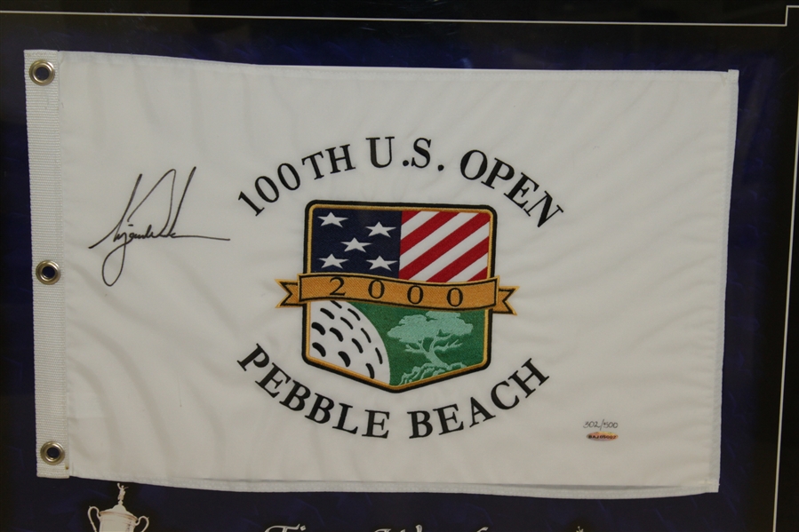 Tiger Woods Signed Ltd Ed 2000 US Open at Pebble Beach Flag - Framed BAJ #05002