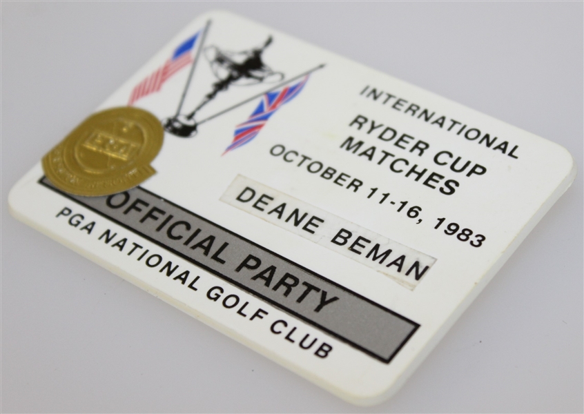 Deane Beman's 1983 Ryder Cup at PGA National Golf Club Official Party Badge