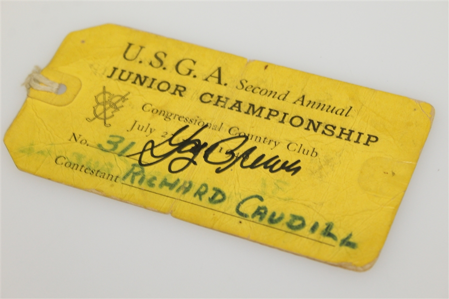 Gay Brewer Signed 1949 USGA 2nd Annual Junior Championship Contestant Ticket JSA ALOA
