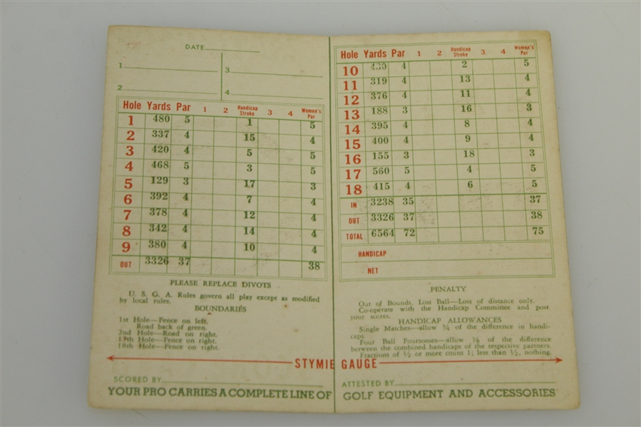 1939 US Open Qualifier Scorecard w/ Horton Smith Tips - Matowac Golf Club