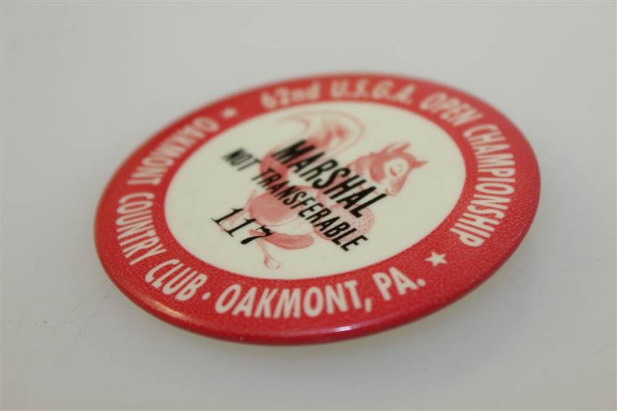 1962 US Open at Oakmont Country Club Marshal Badge #117 - Nicklaus First Major Win!