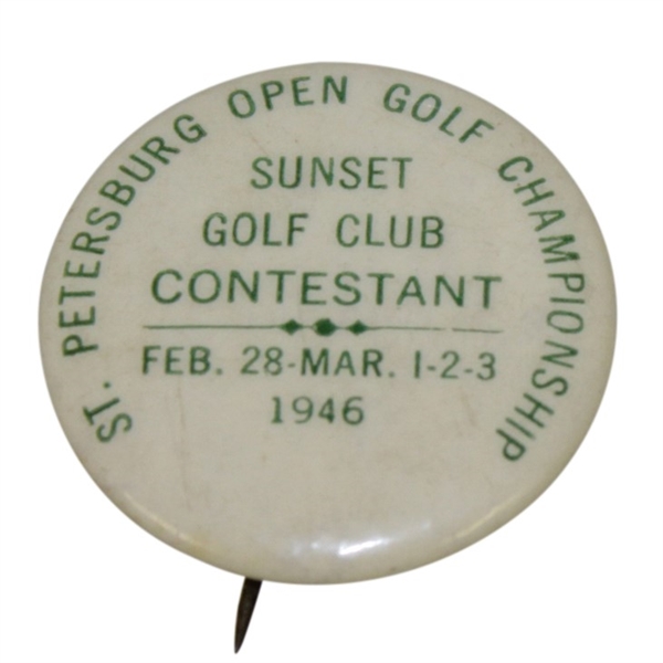 1946 St. Petersburg Open Contestants Badge - Ben Hogan Winner