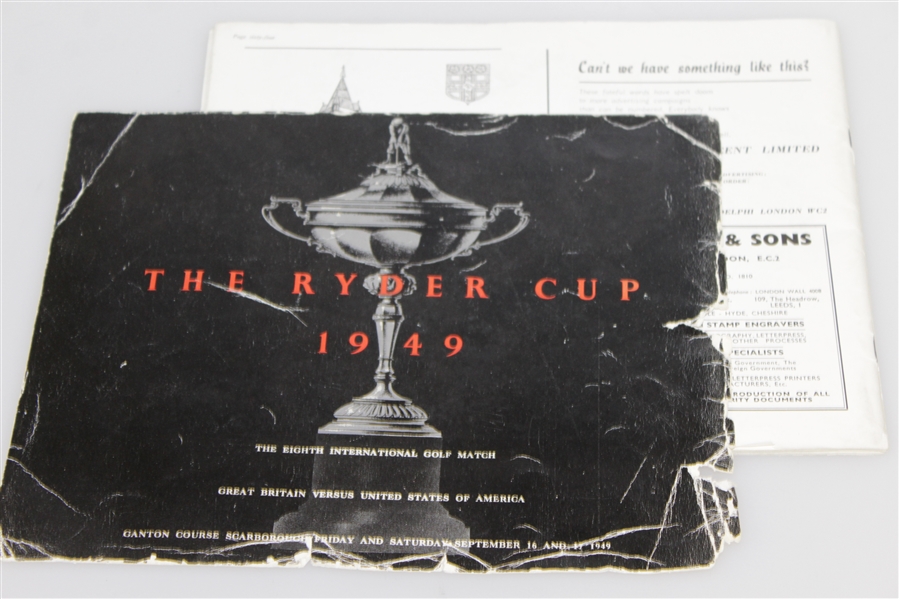 1949 Ryder Cup at Ganton GC Scarbourough, England Program-Ben Hogan Captain