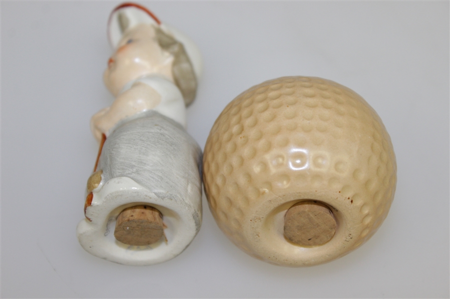 Vintage Porcelain Young Golfer with Golf Ball Salt & Pepper Shakers - Base Stamped 'Western Germany'