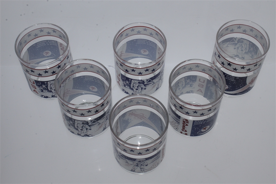 1971 Apollo 14 Glasses Set Featuring Alan Shepard w/ Golf Club on Moon - 6 in Total
