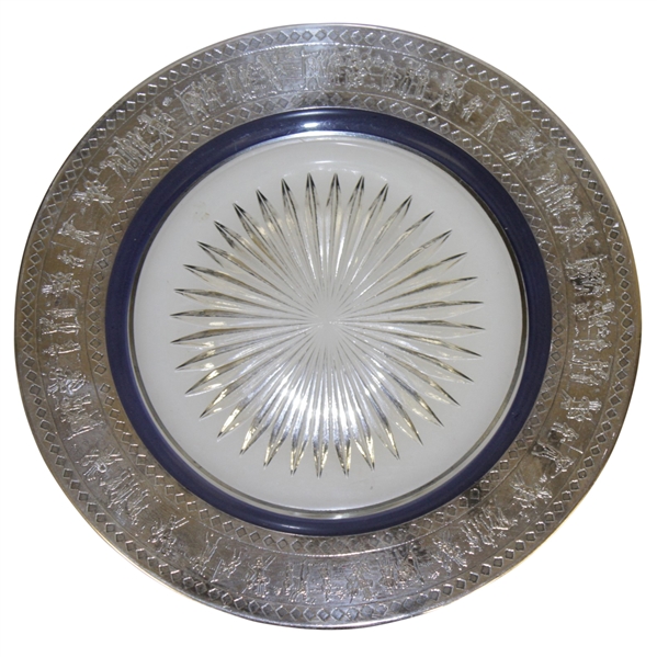 Golf Theme Glass Sunburst Decorative Plate w/ Silver Trim - Vintage