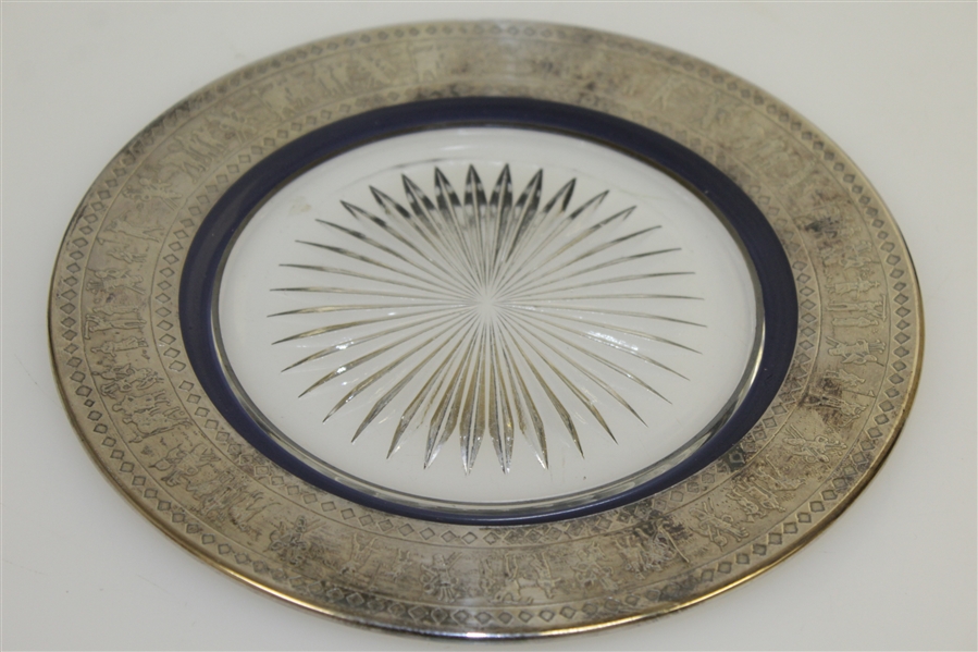 Golf Theme Glass Sunburst Decorative Plate w/ Silver Trim - Vintage