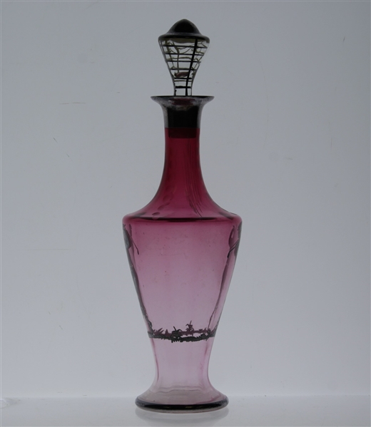 Pink Vintage Golf Theme Decanter w/ Top - Silver Overlay