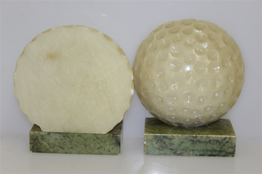 Stone Dimple Golf Ball Bookends with Marble Base