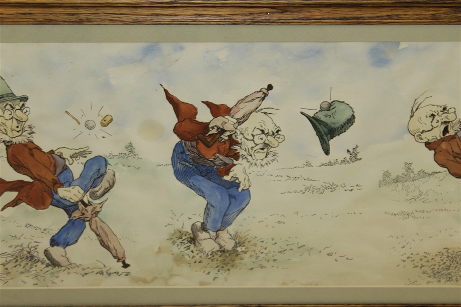 Original Cartoon Watercolor Humorous Golf Cartoon - 5 Frames in Total