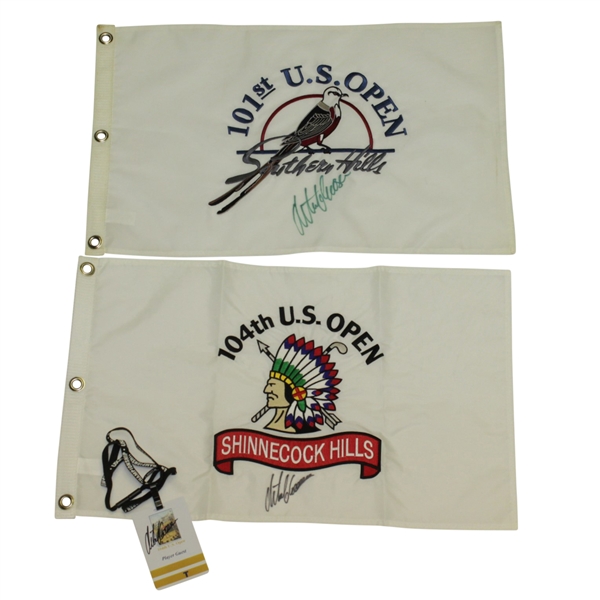 Retief Goosen Signed 2001 & 2004 US Open Embroidered Flags & Credentials JSA ALOA 