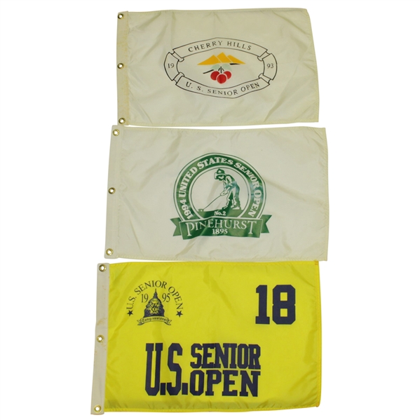 1993, 1994 & 1995 US Senior Open Flags - Jack Nicklaus, Hobday & Weiskopf Victories