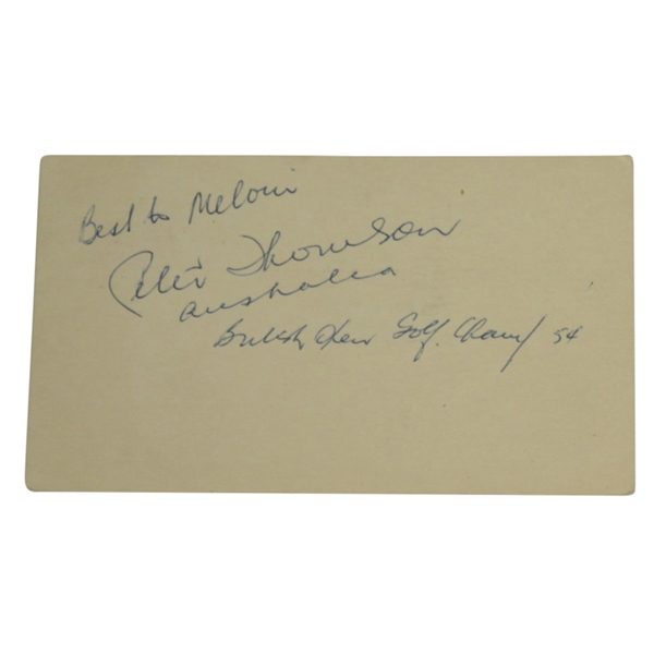Peter Thomson Signed Government Postcard w/ '54 Open Notation JSA ALOA