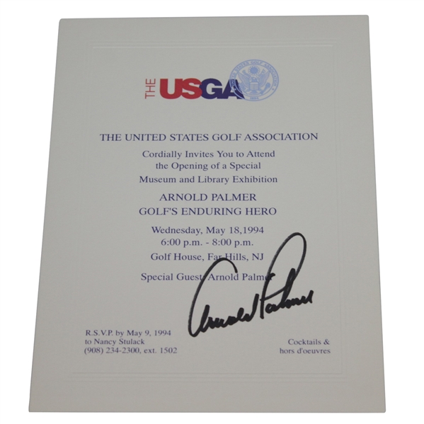 Arnold Palmer Signed 'Golf's Enduring Hero' USGA Exhibit Invitation - 1994 JSA ALOA