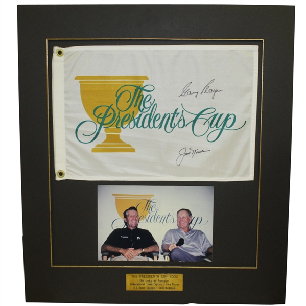 Jack Nicklaus & Gary Player Signed 2003 Presidents Cup Flag Presentation JSA ALOA