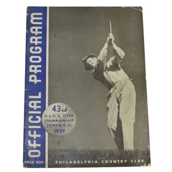 1939 US Open at Philadelphia CC Program - Byron Nelson Winner