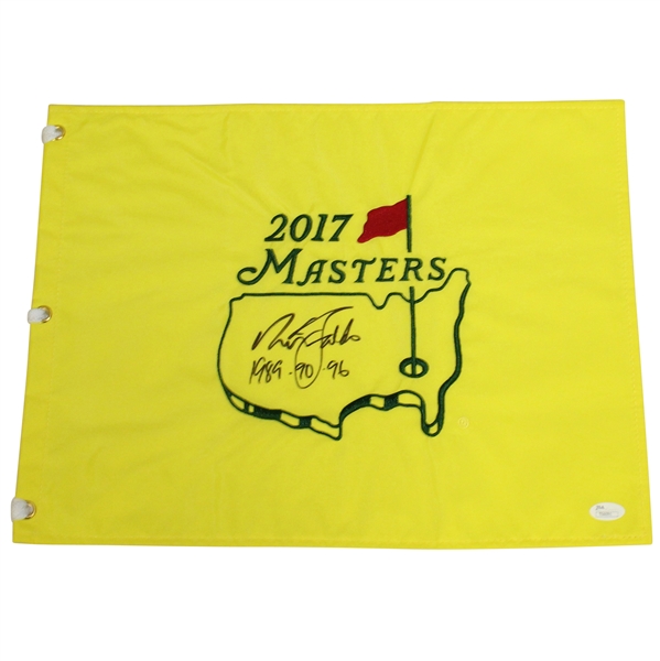 Nick Faldo Signed 2017 Masters Embroidered Flag with Winning Years JSA #T66091