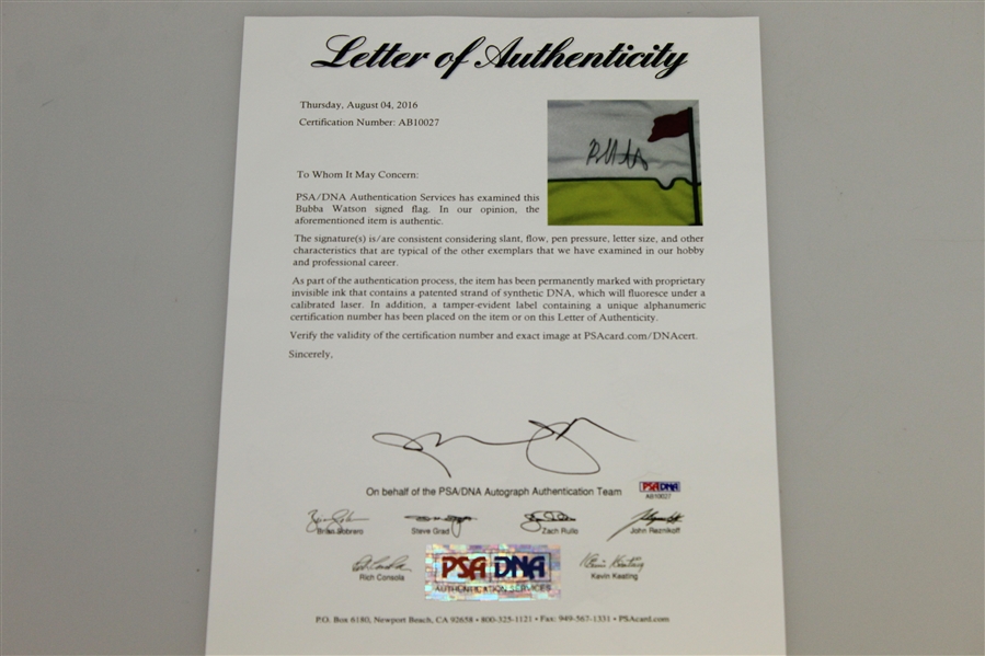 Bubba Watson Signed Undated Masters Garden Flag JSA Full Letter #AB10027