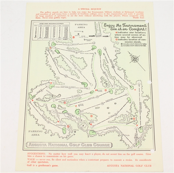1958 Masters Tournament Friday Pairing Sheet - Palmer First Masters Win