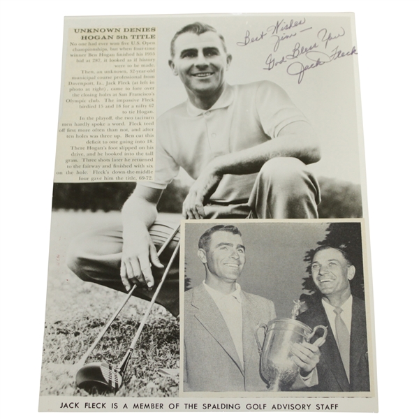 Jack Fleck Signed Picture Collage Celebrating 1955 US Open w/ Hogan JSA ALOA