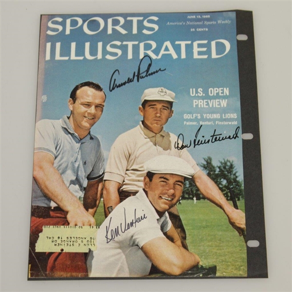 Arnold Palmer Dual Signed Sports Illust. Cover & 1958 Footjoy Ad w/ Fisterwald, Venturi & Bolt JSA ALOA