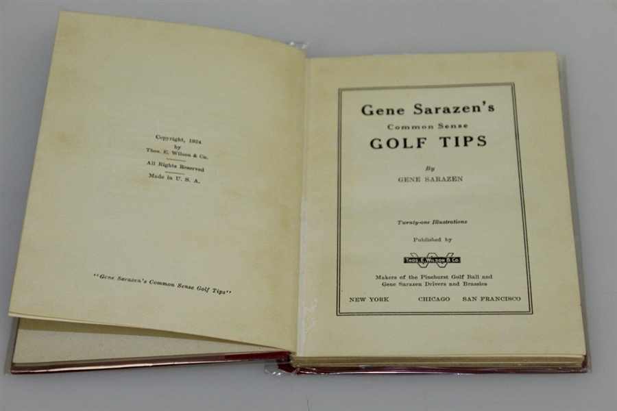 Gene Sarazen Signed Picture w/ 'Common Sense Golf Tips' Book JSA ALOA
