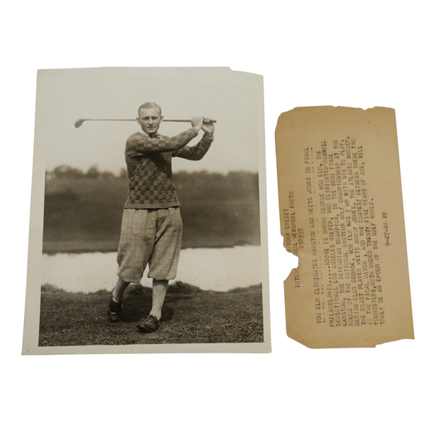 1926 US Amateur Champion George Von Elm Original Wire Photo at Merion Golf Club