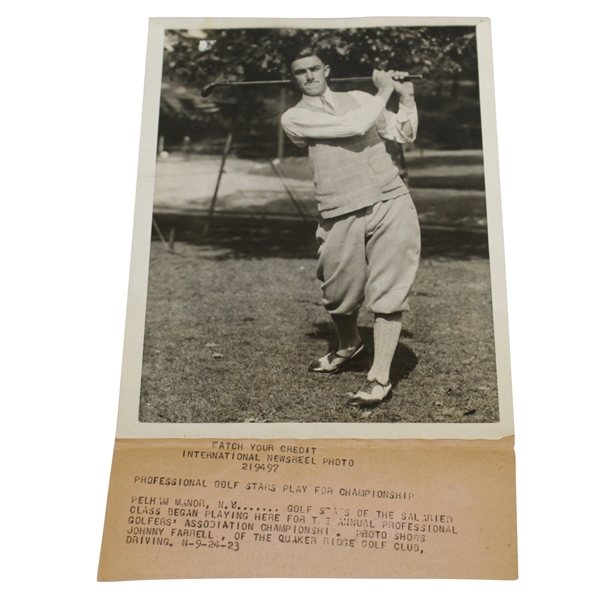 Johnny Farrell Original Wire Photo from 1923 PGA Championship at Pelham C.C.