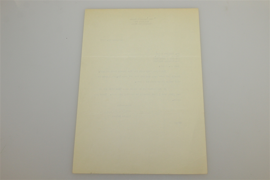 Winnie Palmer Signed Letter to Charles Price - November 12, 1962 JSA ALOA