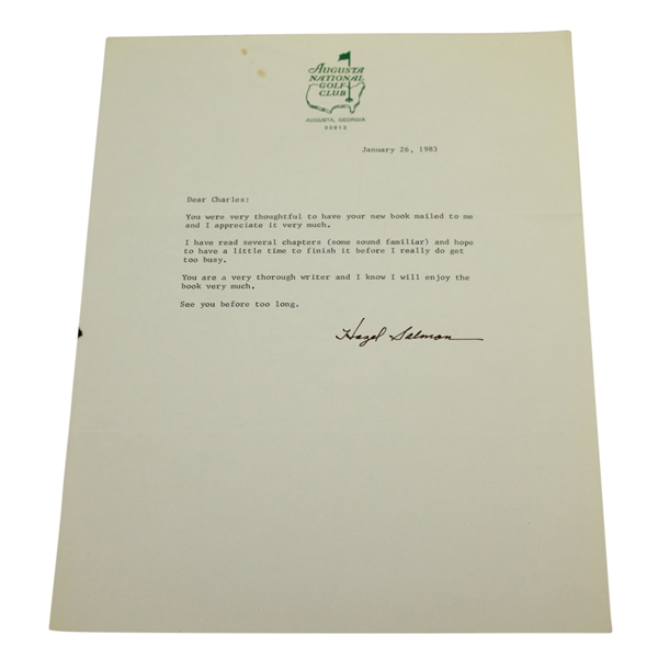 Hazel Salmon Signed Letter to Charles Price - January 26, 1983 JSA ALOA