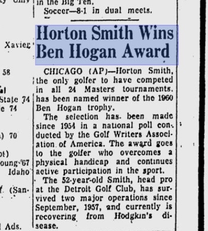 Horton Smith's 1960 Ben Hogan GWAA Comeback Player of the Year Trophy by Henry Vanwa 