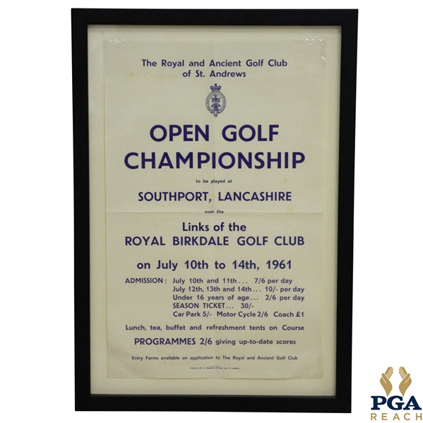 1961 Royal Birkdale Open Golf Championship Ticket Offering Poster - Arnold Palmer Victory