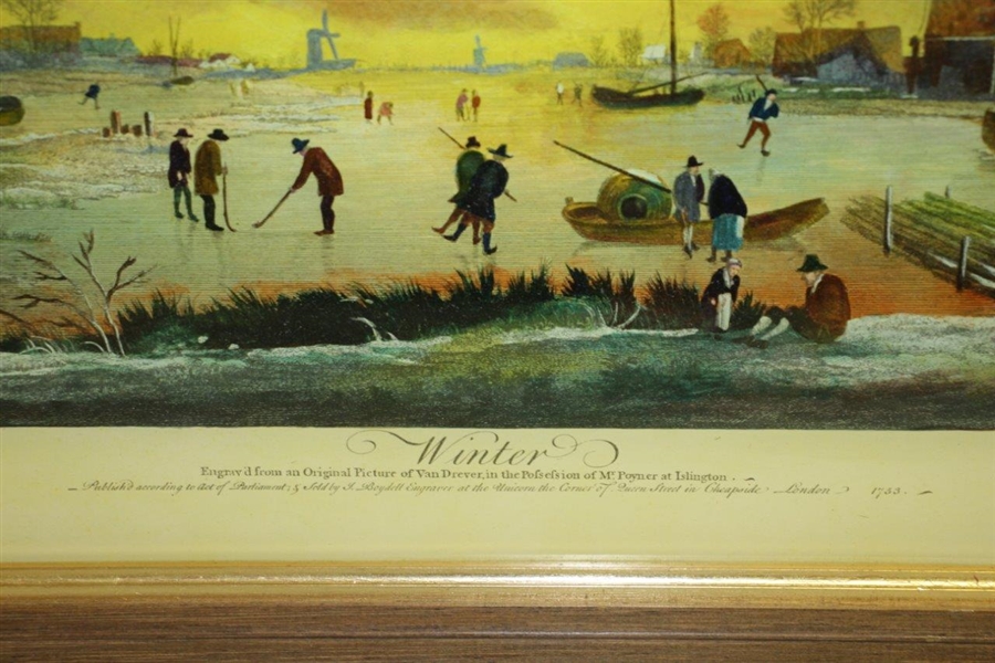'Winter' Print w/ People Skating & Golfing on Ice in London Framed - Produced From Engraving