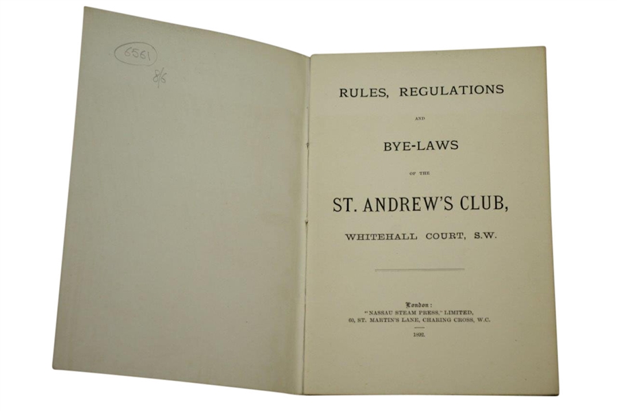 1892 St. Andrew's Club Rules, Regulations, and By-Laws Booklet