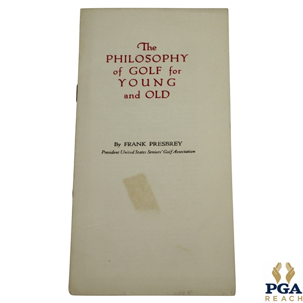 1921 'The Philosophy of Golf for Old and Young' by USSGA President Frank Presbrey Pamphlet
