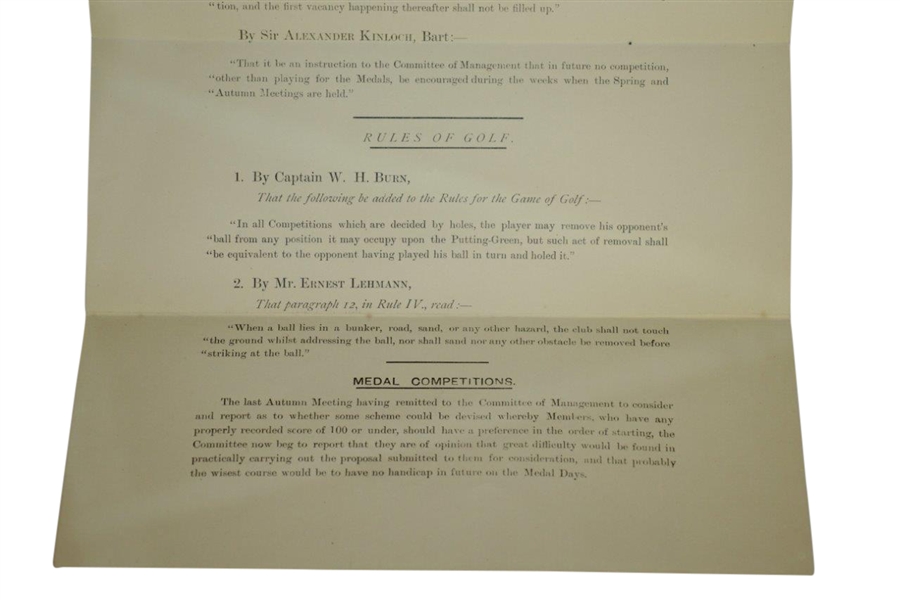 1891 Royal & Ancient Golf Club of St. Andrews Notice of Spring Meeting - April