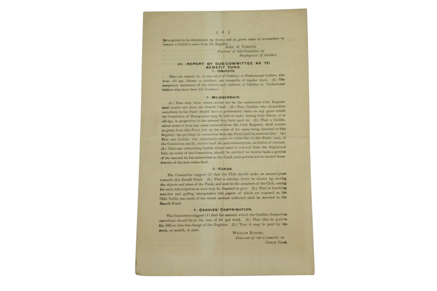 1890 Royal & Ancient GC of St. Andrews Employment of Caddies & Caddies Benefit Fund - December