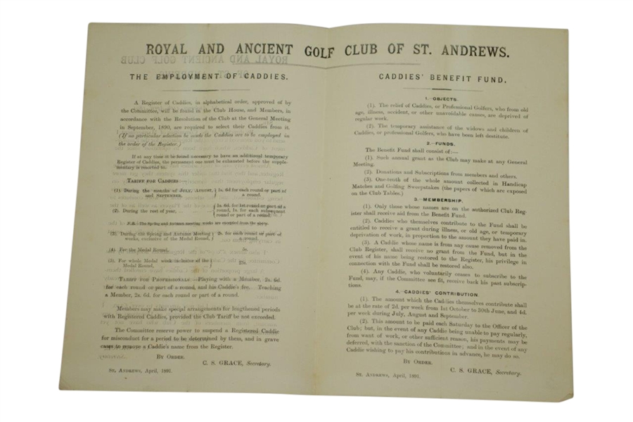 1891 Royal & Ancient GC of St. Andrews Employment of Caddies & Caddies Benefit Fund Report - April