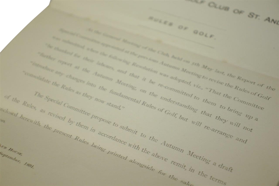 1891 Royal & Ancient St. Andrews Rules for the Game of Golf Revision Letter by The Special Committee