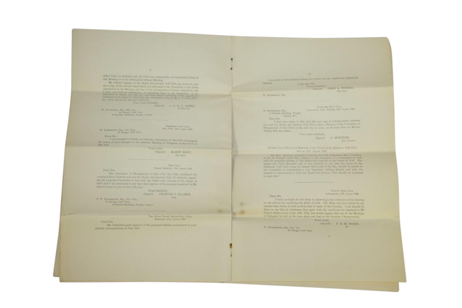 1896 Royal & Ancient St. Andrews Correspondence Copy Proposed Formation of Special Rules Committee